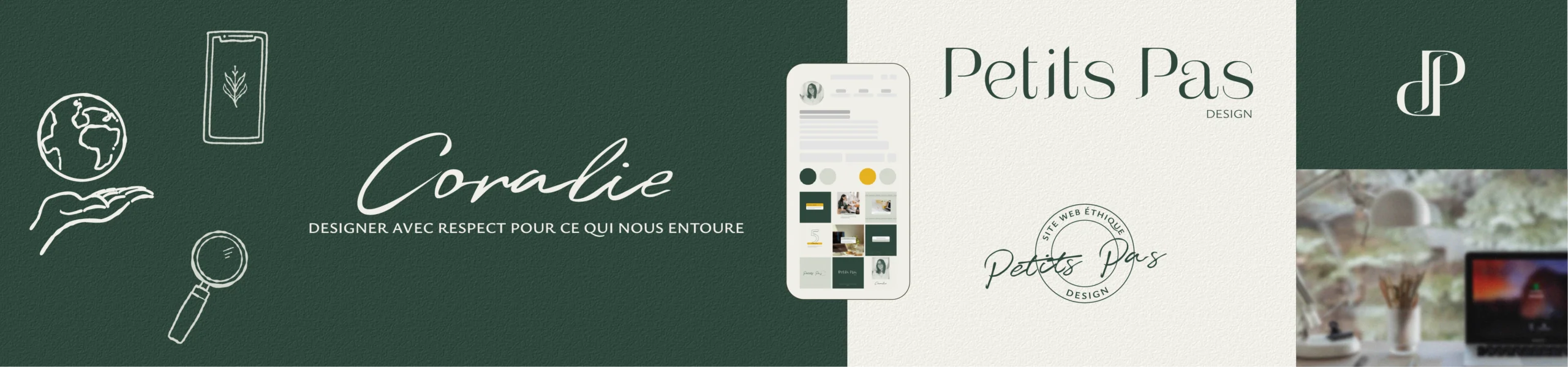 identite-visuelle-webdesigner-studio-floriane Icone et pcitogramme dessiné à la main, avec des image pour instagram pour l'identité visuelle de Petits Pas design
